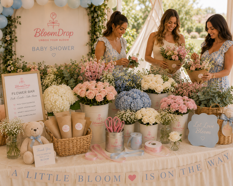 Flower bar events by The Bloom Drop, hand-tied in Miami