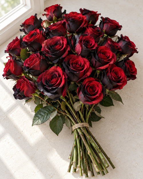Bicolor Red & Black — hand-gathered bouquet, The Bloom Drop