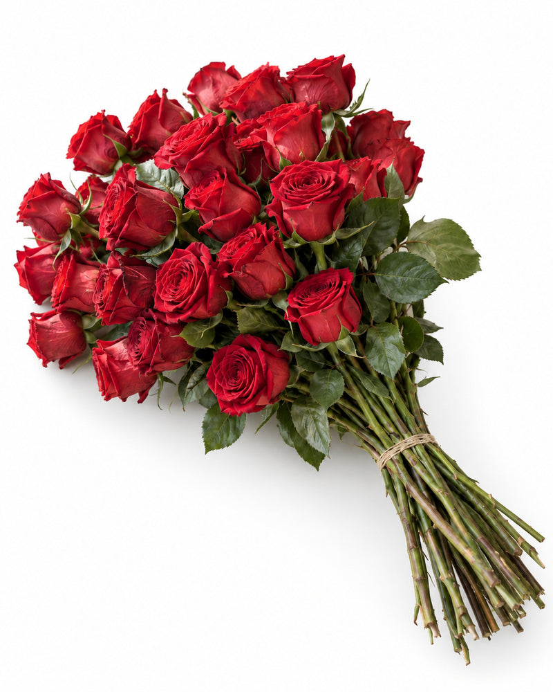 The Classy Reds — hand-gathered bouquet on white, The Bloom Drop