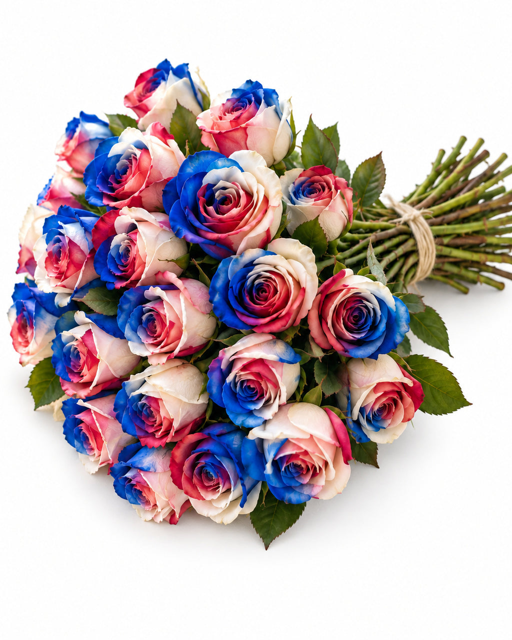 Rainbow Blue & Red — hand-gathered bouquet on white, The Bloom Drop
